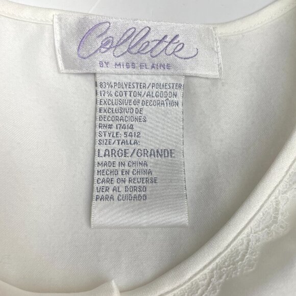 NEW Collette by Miss Elaine White Floral Embroidered Nightgown Long Sleeves L - Picture 7 of 8